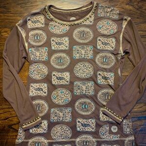 Double D Ranch Brown Belt Buckle Long Sleeve T-shirt Size Small